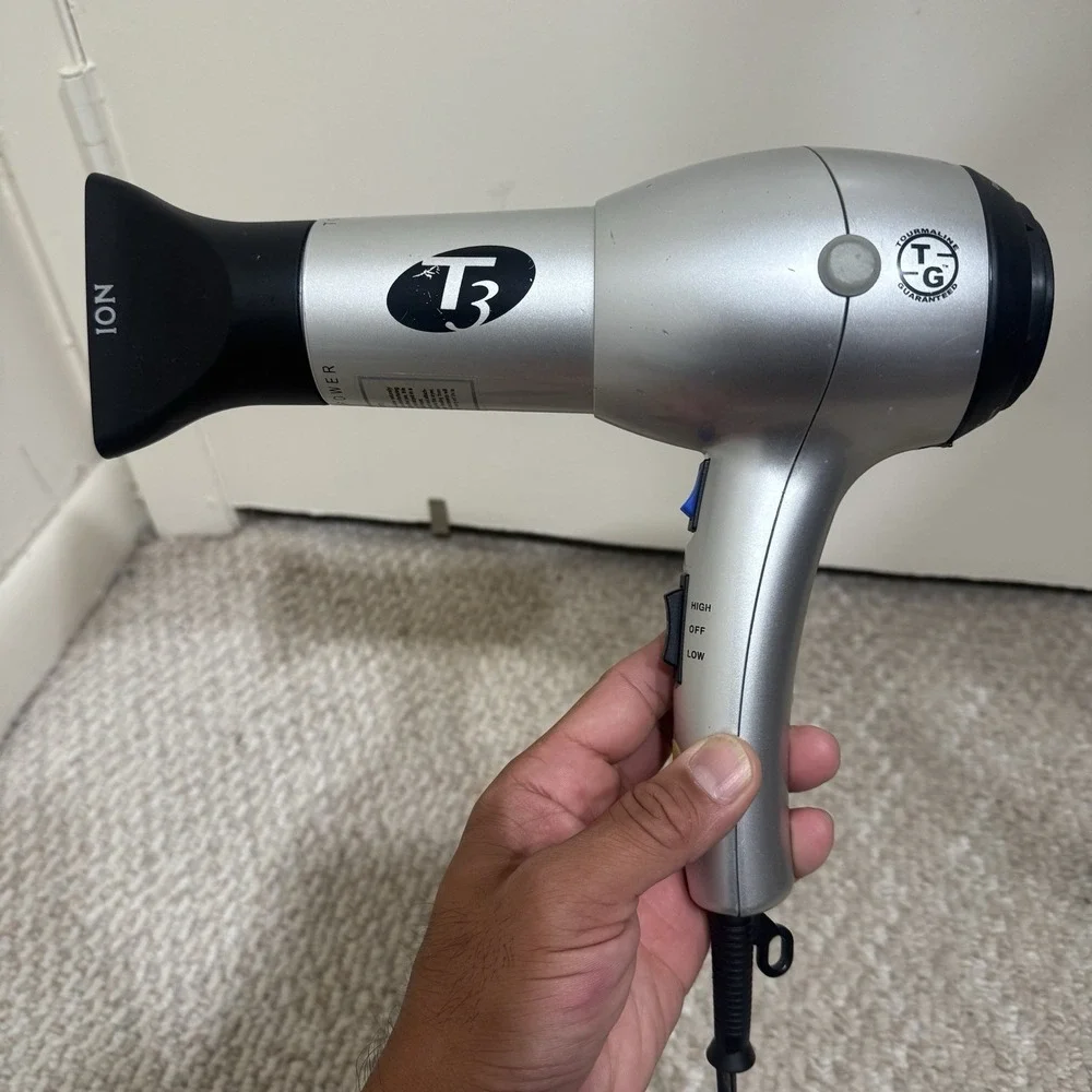 T3 Professional Tourmaline Hair Dryer Silver Ionic Power ION Blow Dryer Tested